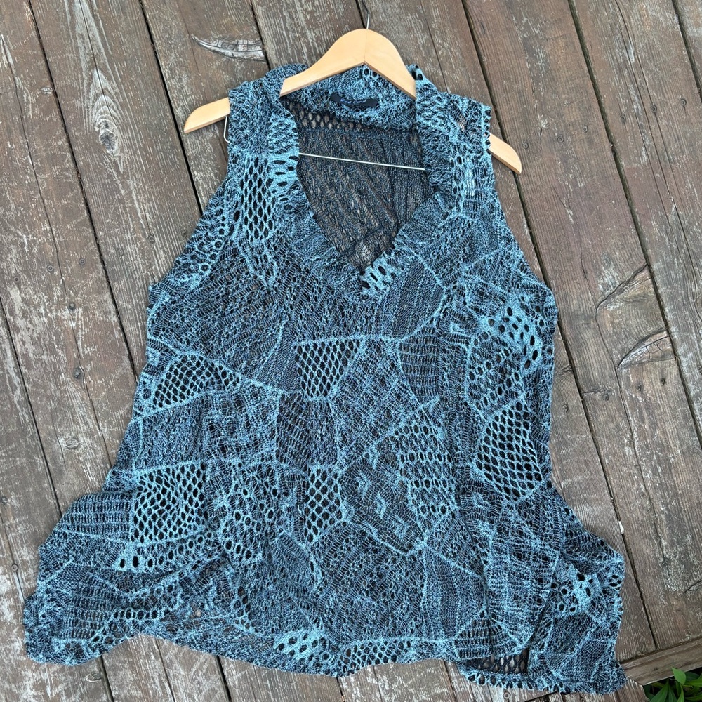 Lacey top, Blue Asymmetrical Sleeveless Tank Top, Crochet top, Lacey cover up